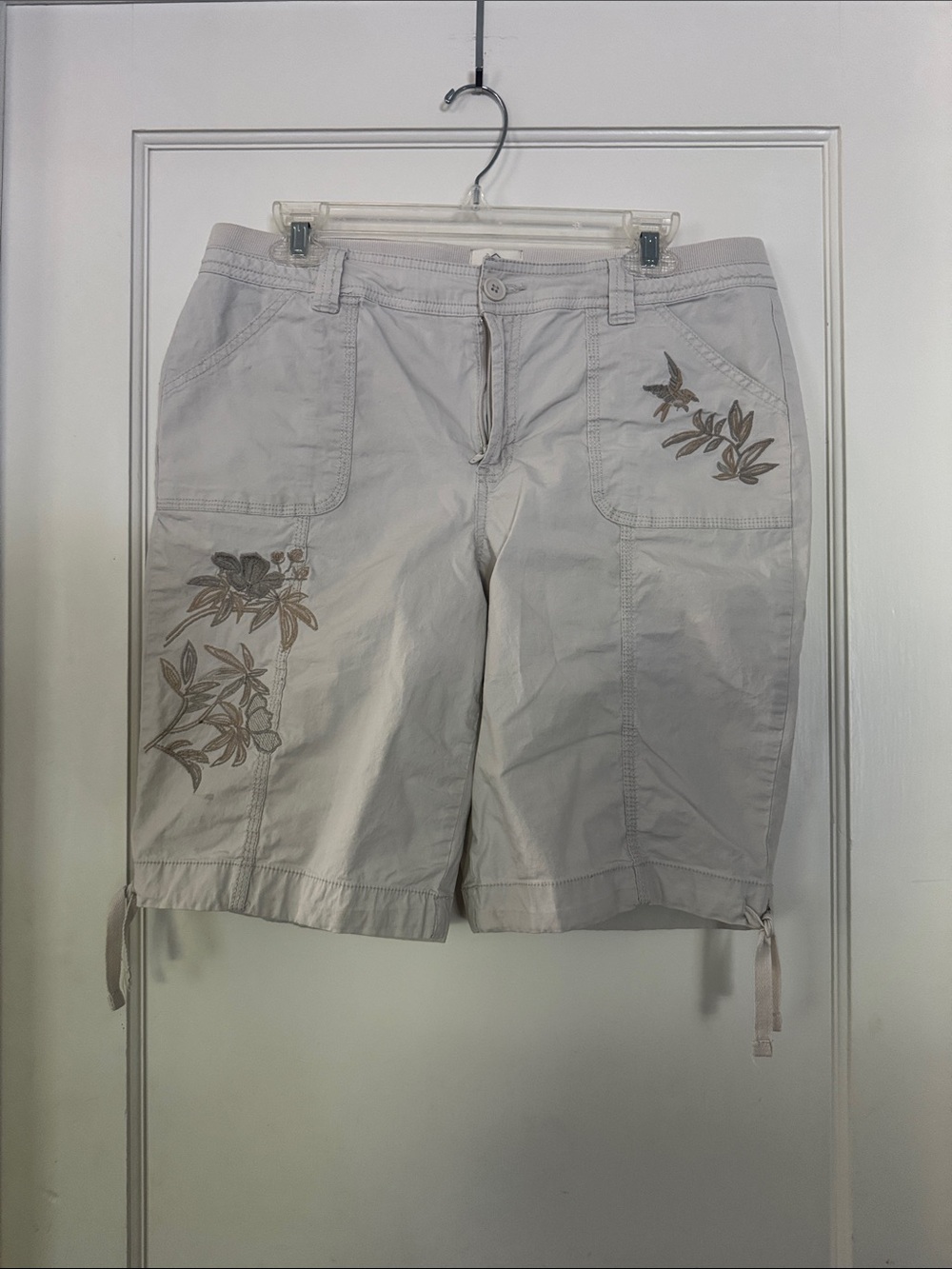 St. John's Bay Light Beige Embroidered Bermuda Shorts